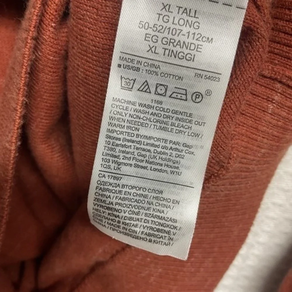 Banana Republic Orange CrewNeck Sweater Pullover Men XL Tall China 100% Cotton